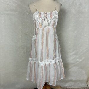 Anthropologie Mahila Shoulder Tie Sea Shell Shimmer Stripe Dress M